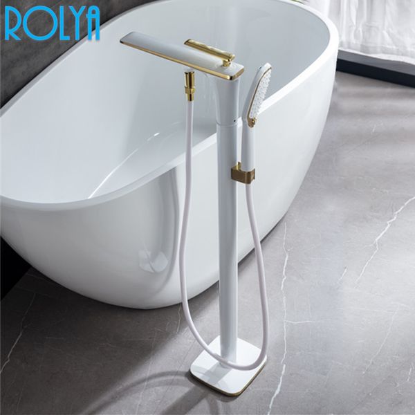 Rolya Новое Прибытие Белый пол Установленная ванна Кран Blackrose Golden Freestanding Ванна Наполнитель Ванна Нажмите Chrome