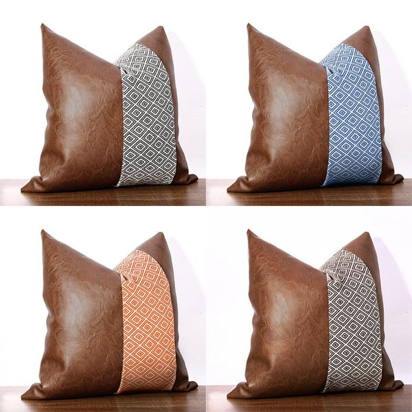 

cushion/decorative pillow nordic modern pu splicing cushion cover 45*45cm classic rhombus pillowcase el villa model room decor sofa throw