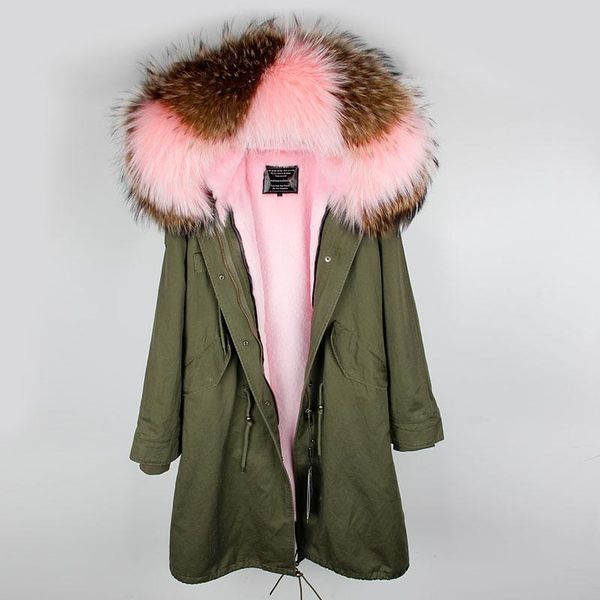 

women's fur & faux 2021 fashion xx-long parka real coat women winter jacket raccoon collar over the knee parkas sell, Black