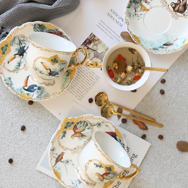 

cups & saucers handle funny coffee cup earrings white 210ml hand painted animal latte ceramic saucer tazzine caffe drinkware ab50bd