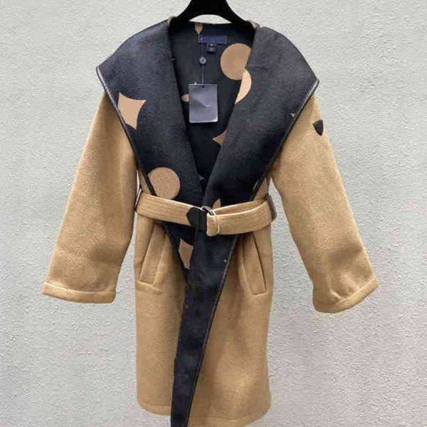 

winter designer women wool coat windbreaker logo brand midi thick woolen coats jackets album outerwaer trendy classic bathrobe style women c, Black