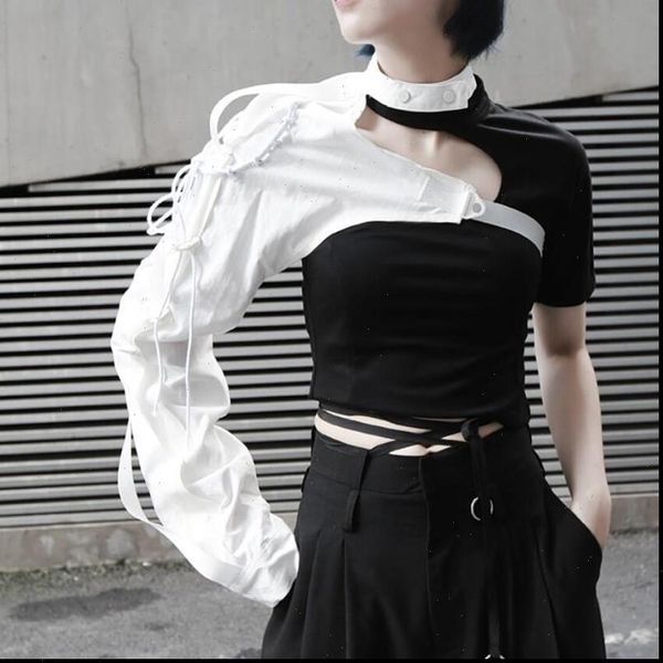 

streetwear cropped jacket women buckle ribbon one shoulder long sleeve jackets coats fashion fall 2021 women crop christm, Black;brown