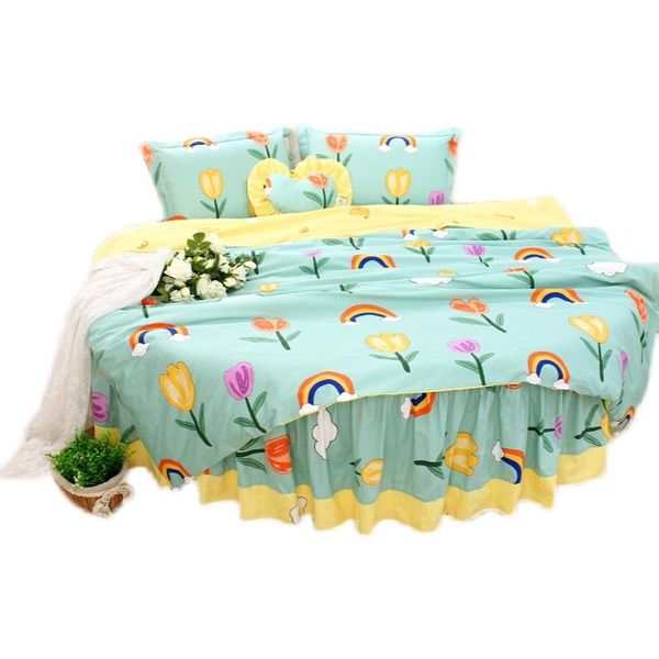 

bedding sets pure cotton floral round bed luxury home super king size patoral blue duvet quilt cover bedskirt pillowcase 4pcs