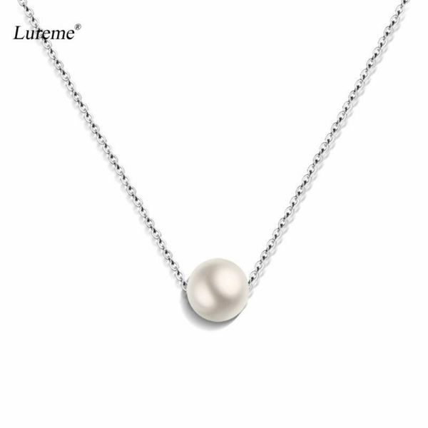 

pendant necklaces lureme simple jewelry stainless steel chain with pearl clavicle necklace for women (nl005838), Silver