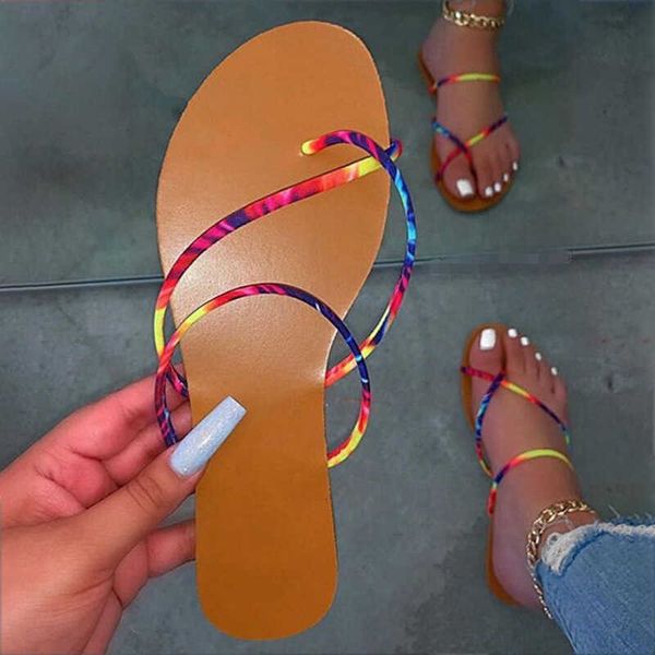 

women print flip flops 2020 woman summer slipper women's narrow band flat ladies fashion slides female beach shoes plus size 42 y0731, Black