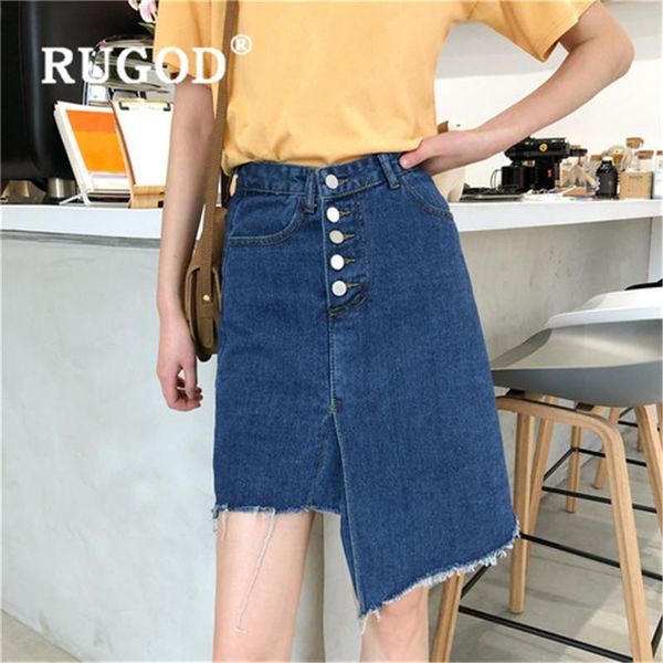

skirts rugod fashion summer denim skirt irregular single-breasted high waist slim faldas mujer moda 2021, Black