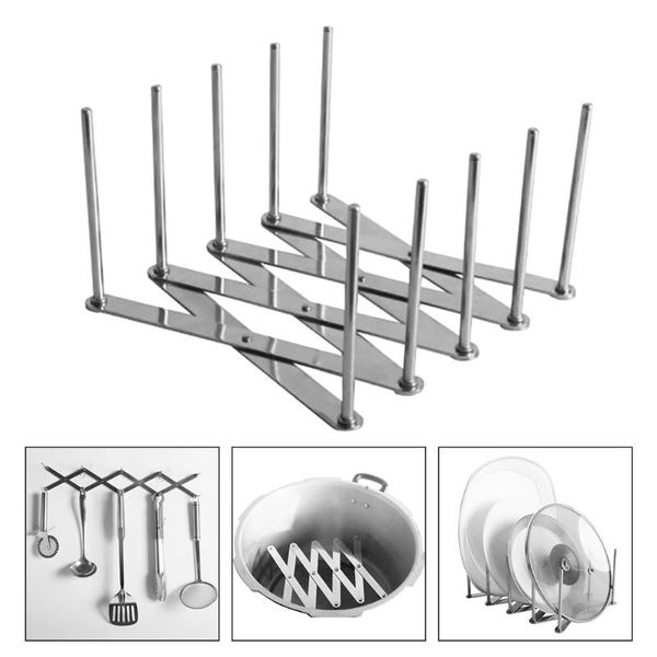 

hooks & rails pot organizer pan lid holder storage rack kitchen folding stainless steel