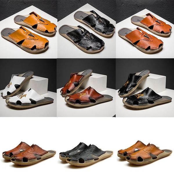 

mullers slippers designer luxury brand men summer crocodile pattern mens mules loafers genuine leather flats sandals beach shoes, Black