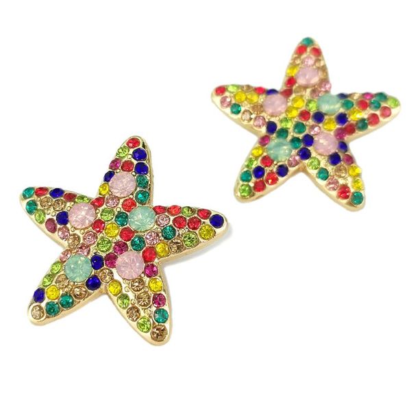 

stud manilai multicolor rhinestones sea star earrings women fashion crystal starfish big earring statement jewelry gold tone, Golden;silver