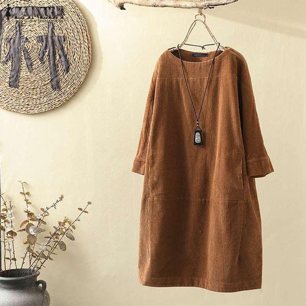 

casual dresses women vintage corduroy dress zanzea autumn long sleeve solid midi shirt vestido retro party sundress robe, Black;gray