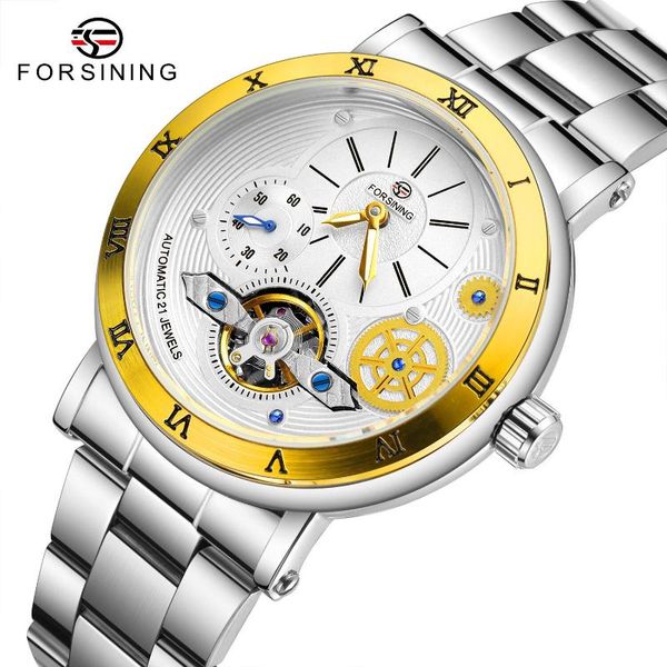 

wristwatches winner men's fashion mechanical watch hollow out automatic stainless steel, Slivery;brown