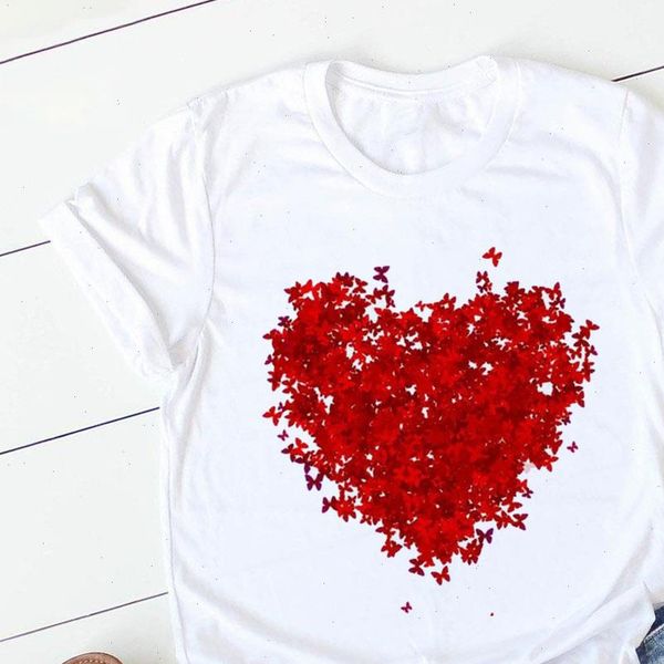 

2021 love heart printed summer casual women t shirts korean style graphic tee womens t shirt short sleeve shirt, White