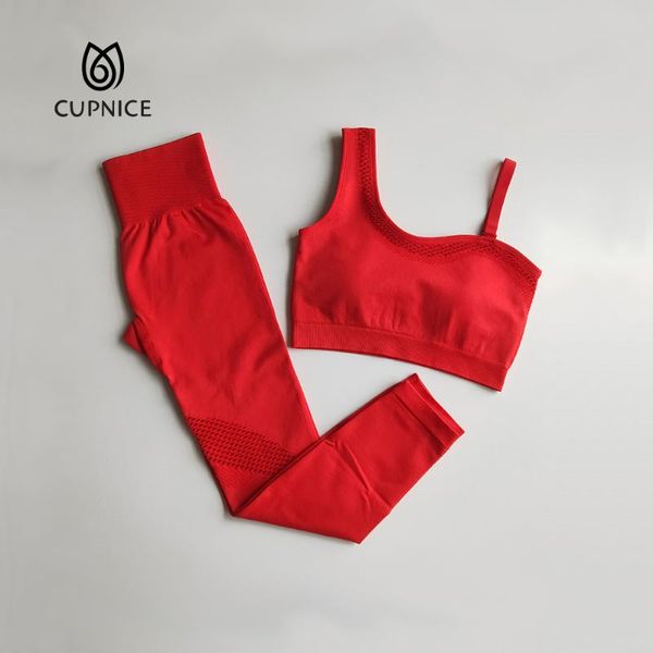 

yoga outfit seamless 2pcs women set one shoulder sports bra high waist leggings workout clothes gym sportswear hollow out suits
