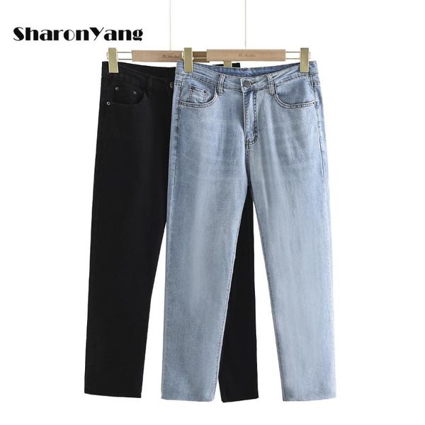 

women's jeans high waist mom women boyfriends straight femme elastic cotton denim pants loose vintage plus size vaqueros mujer, Blue