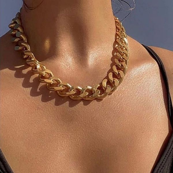 

chokers vintage gold color big exaggerated choker necklace for women collar statement chunky thick chain punk style fashion jewelry, Golden;silver