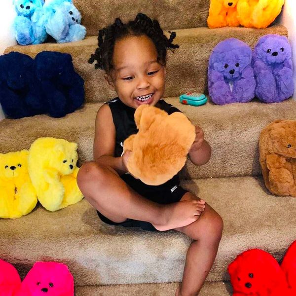 Neue Farbe Teddybär-Kinderpantoffel, geeignet für 5-10-Jährige, Kinderhausschlafzimmer-Pelzpantoffel für Jungen und Mädchen Y0902
