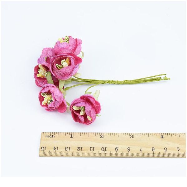 

6pcs silk tea roses bouquet for vases needlework diy gifts box artificial plants stamen christmas wreath home decor acc jllyas