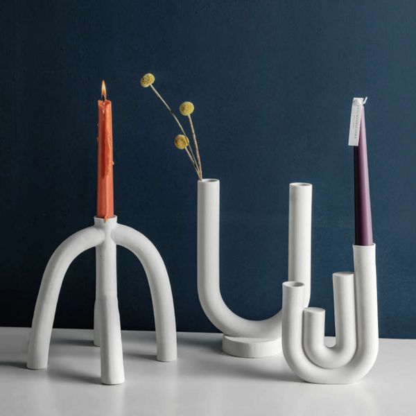 

simple creative candltick candlelight dinner nordic ceramic candltick geometric candltick decoration props