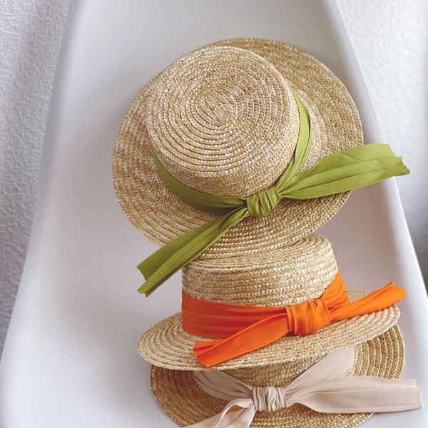 

summer arrival girls fashion bow hat kids straw with ribbons 210528, Yellow
