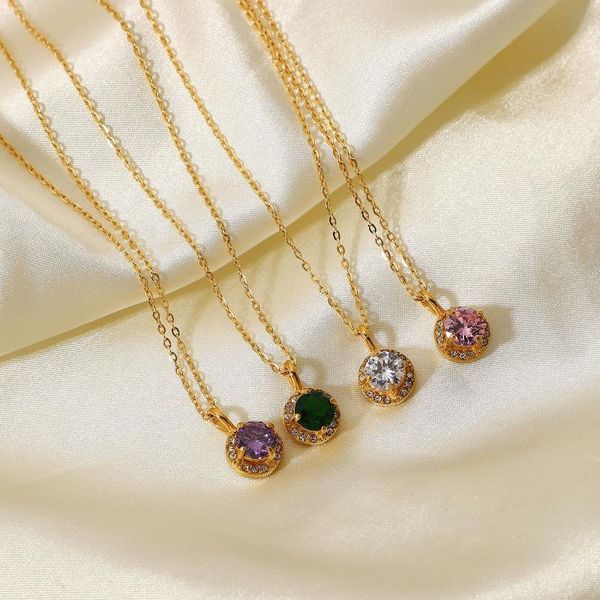 

chains stainless steel necklace for women jewelry choker double-layer round zircon collares chain streetwear bijoux femme pendant, Silver