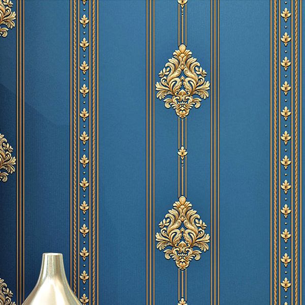 

3d european damascus wallpaper room warm bedroom blue luxury simple tv background