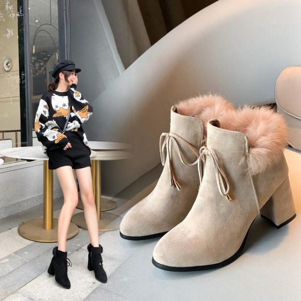 

boots qplyxco women winter snow 2021 fashion style ankle warm woman female black wedding party shoes855-3