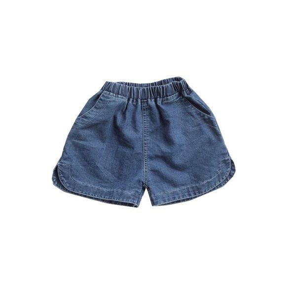 

shorts spring and summer children's pants cotton solid color pocket rubber band belt waist boy girl split denim, Black