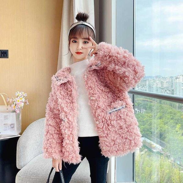 Jaquetas moda meninas casacos inverno jovem lã adolescente engrossar quente outwear roupas crianças princesa rosa tops
