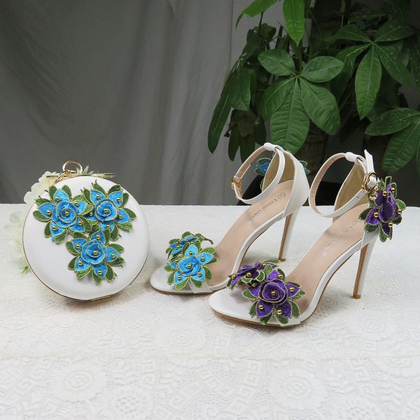 

flower wedding shoes matching bags heels open toe strap summer sandals shoe and set high woman fif2, Black