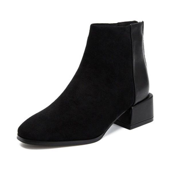 

boots 2021 autumn winter riding versatile ankle casual thick heel women shoes, Black