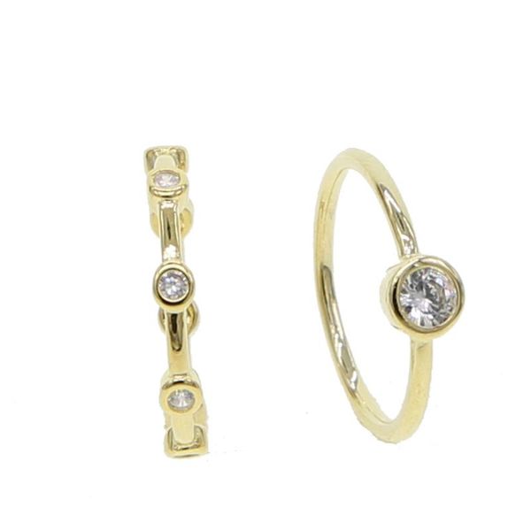 

wedding rings real bezel setting copper jewelry 2pcs/set anti stackable midi set for women wholesale, Slivery;golden