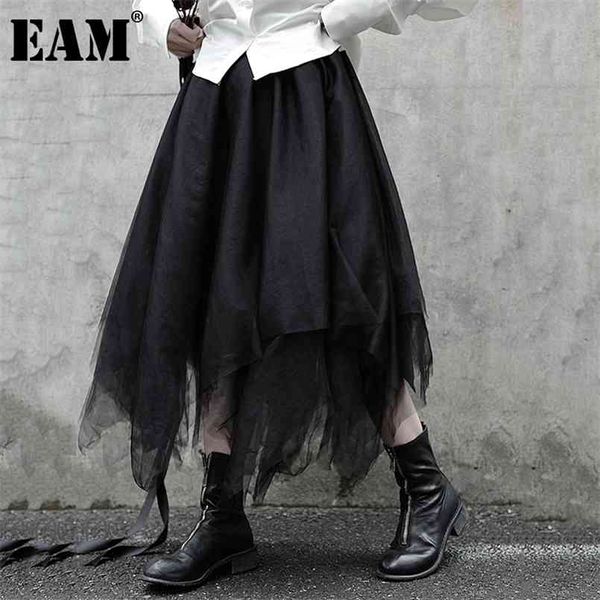

[eam] high waist black mesh irregular spit joint temperament half-body skirt women fashion spring autumn 1db167 210708