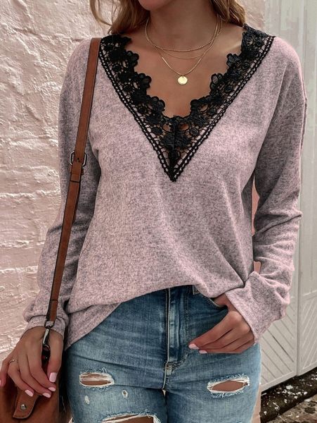 

guipure lace trim drop shoulder tee g5jm#, White