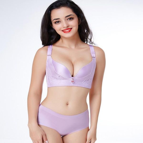 

bras sets chest shrinkage and large sagging cup drop-proof lace smooth one-piece super code plus size bra push up set, Red;black