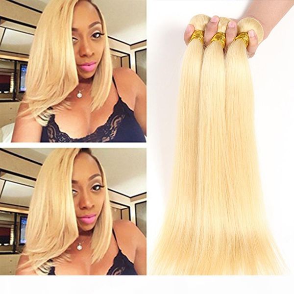 

3 bundles deals color 613 blonde virgin hair silky straight blonde brazilian peruvian indian unprocessed human hair extension weave bundle, Black;brown