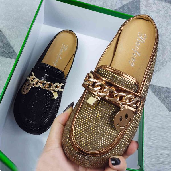 

slippers crystal fashion bling mules women's slippers round shoes elegant heels woman casual k3hh, Black