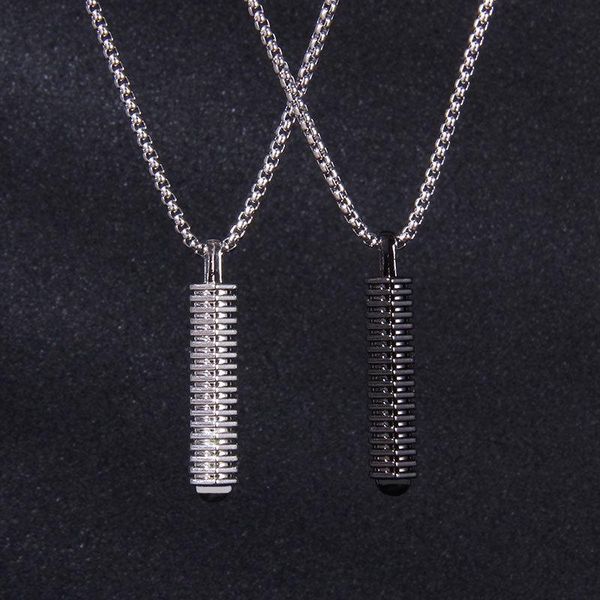 

pendant necklaces fashion retro harajuku punk hexagonal pillar necklace for couple personality hip hop long 2021 trend, Silver
