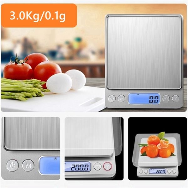 Bilancia per dolci da cucina con LCD digitale blu per pane di farina Max 3 kg / 0,1 g 2 vassoi 210728