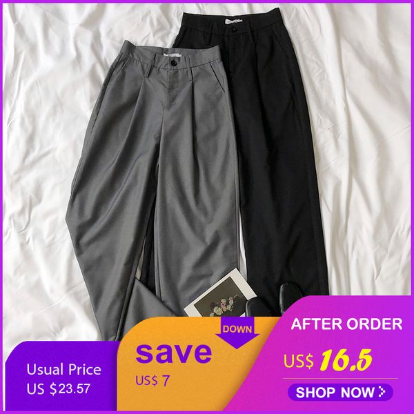 

2021 new office suit women high waist gray black wide leg soft summer long pants rpij, Black;white