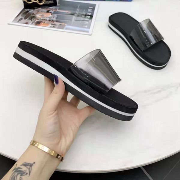 

fashion beach thick bottom slippers luxurys women slipper platform woman shoes alphabet lady sandals leather high heel slide large size 535, Black