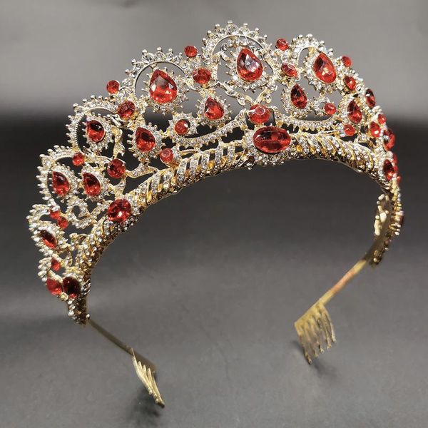 

hair clips & barrettes crystal bridal tiaras queen big crowns women red rhinestone baroque pageant diadem vintage wedding accessories jewelr, Golden;silver