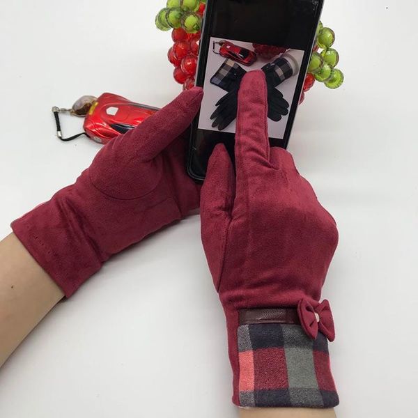 

five fingers gloves 2021 suede thin touch screen spring and autumn section black red maroon gray beige dark blue coffee, Blue;gray
