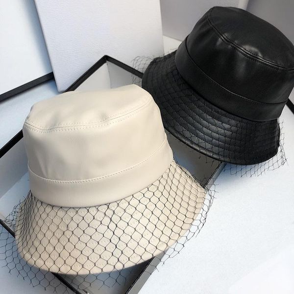 

Adult Autumn Foldable Bucket Hats Women Winter Faux Leather Solid Colored Sun Protection Bucket Hat Fisherman Cap Outdoor Yarn, Blue;gray