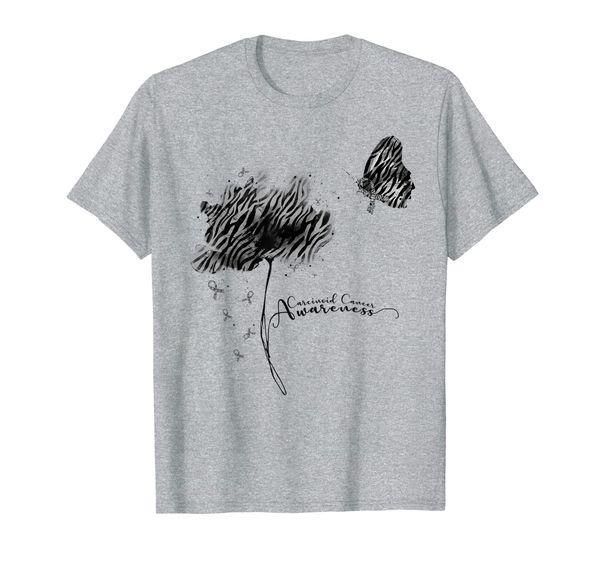 

flower butterfly zebra ribbon carcinoid cancer awareness t-shirt, White;black