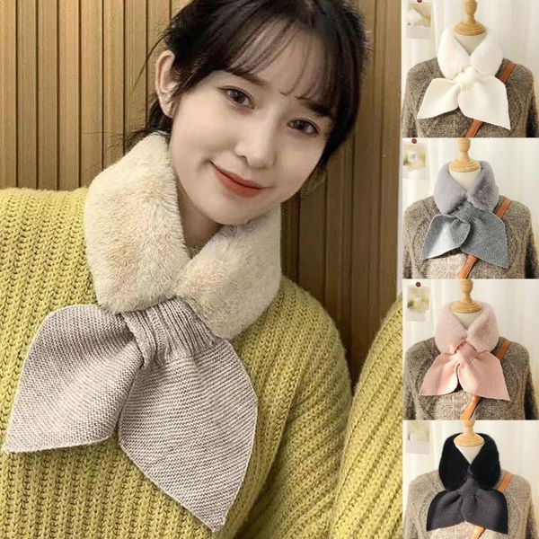 

scarves drop ship women girls knitted ear scarf warm faux fur mufflers neck warmer plush collar 212, Blue;gray
