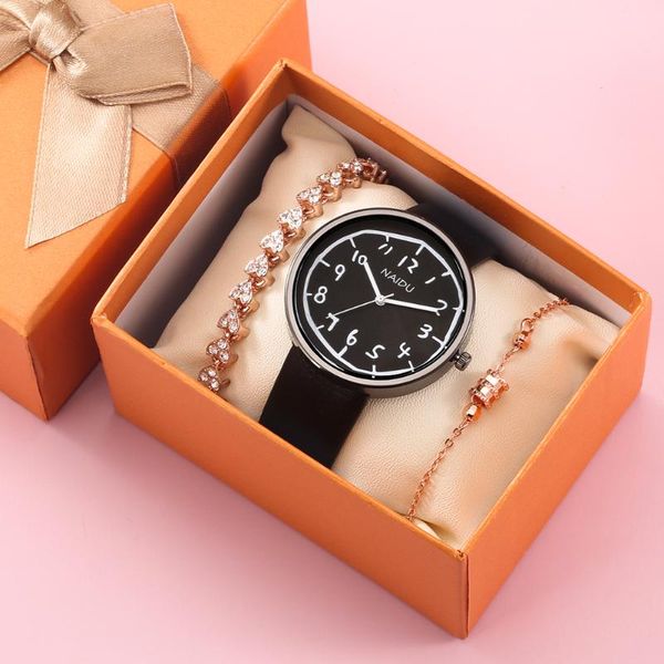 

wristwatches 2021 women's gift watch sets simple fahsion ladies quartz timepiece clock diamond elegant bracelet box 3 pcs, Slivery;brown