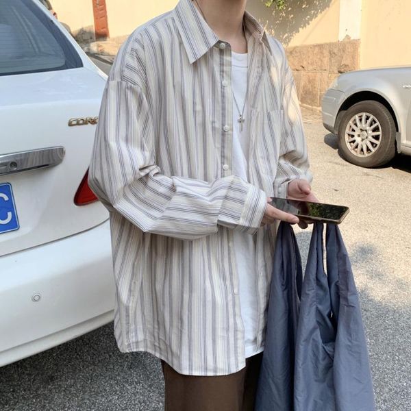 

men's casual shirts autumn multicolor striped fashion society mens dress korean loose long-sleeved men, White;black