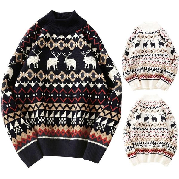 

women's sweaters christmas knitwear sweater for women national print vintage casual loose harajuku streetwear pullover sweter damski y2, White;black