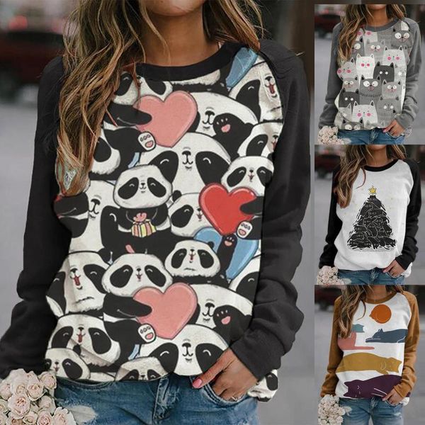 

hoodie women men fashion oversize o-neck cute animal printed casual loosen long sleeves sweatshirt chandail c50, Black