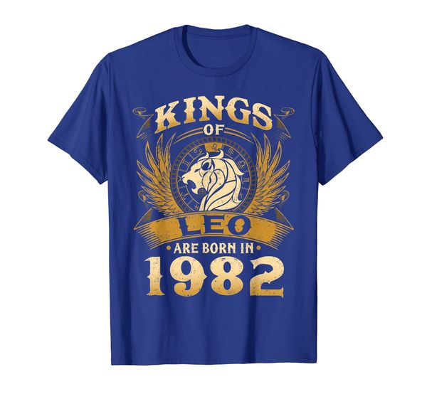 

kings of leo are born in 1982 t-shirt 37th birthday, White;black